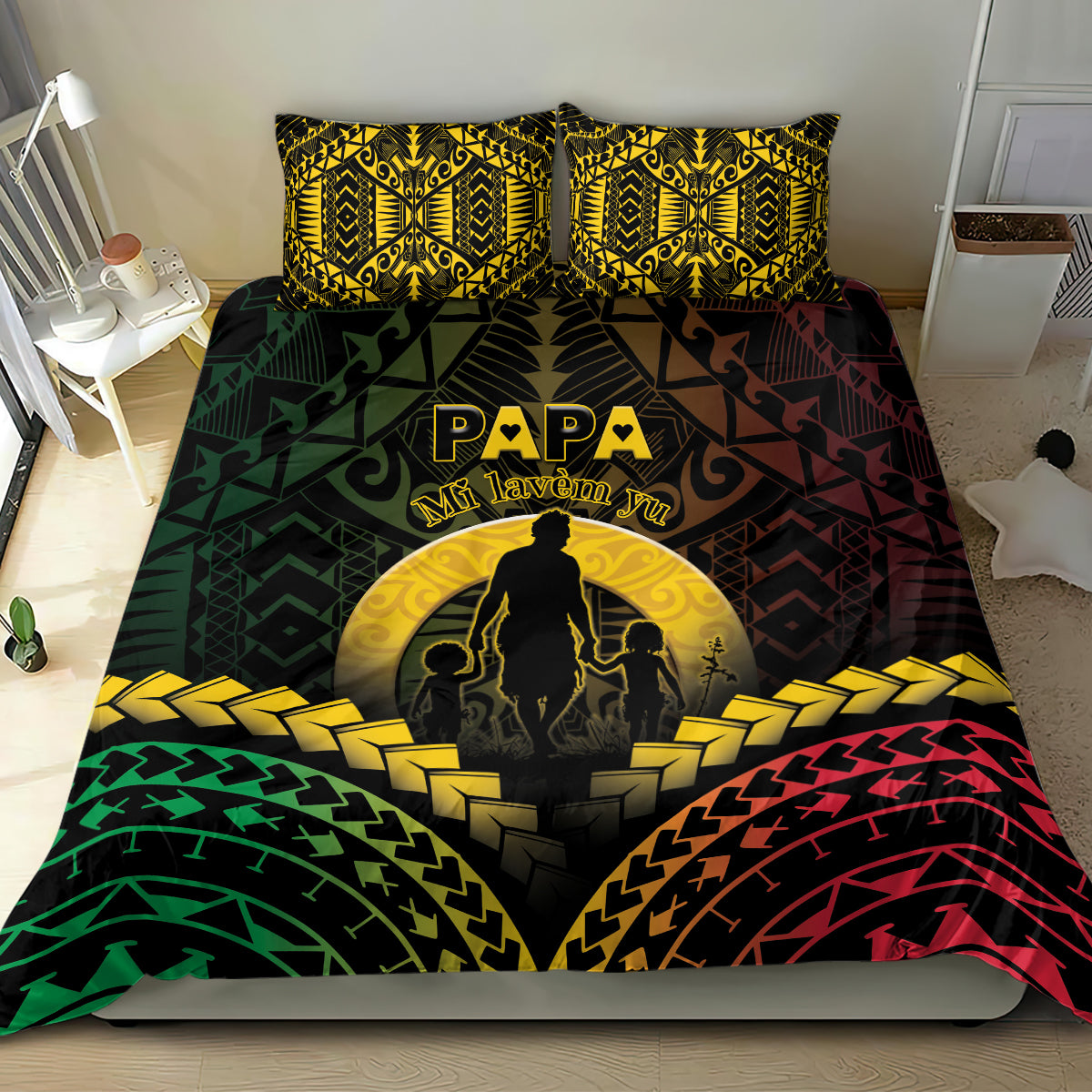 Vanuatu Happy Father's Day Bedding Set Mi Lavem Yu Papa Polynesian Tribal LT05 - Polynesian Pride