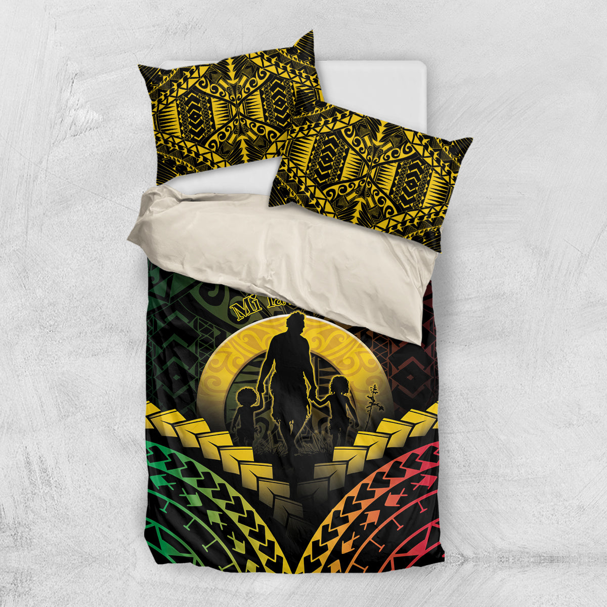 Vanuatu Happy Father's Day Bedding Set Mi Lavem Yu Papa Polynesian Tribal LT05 US Twin 172cm x 218cm Reggae - Polynesian Pride