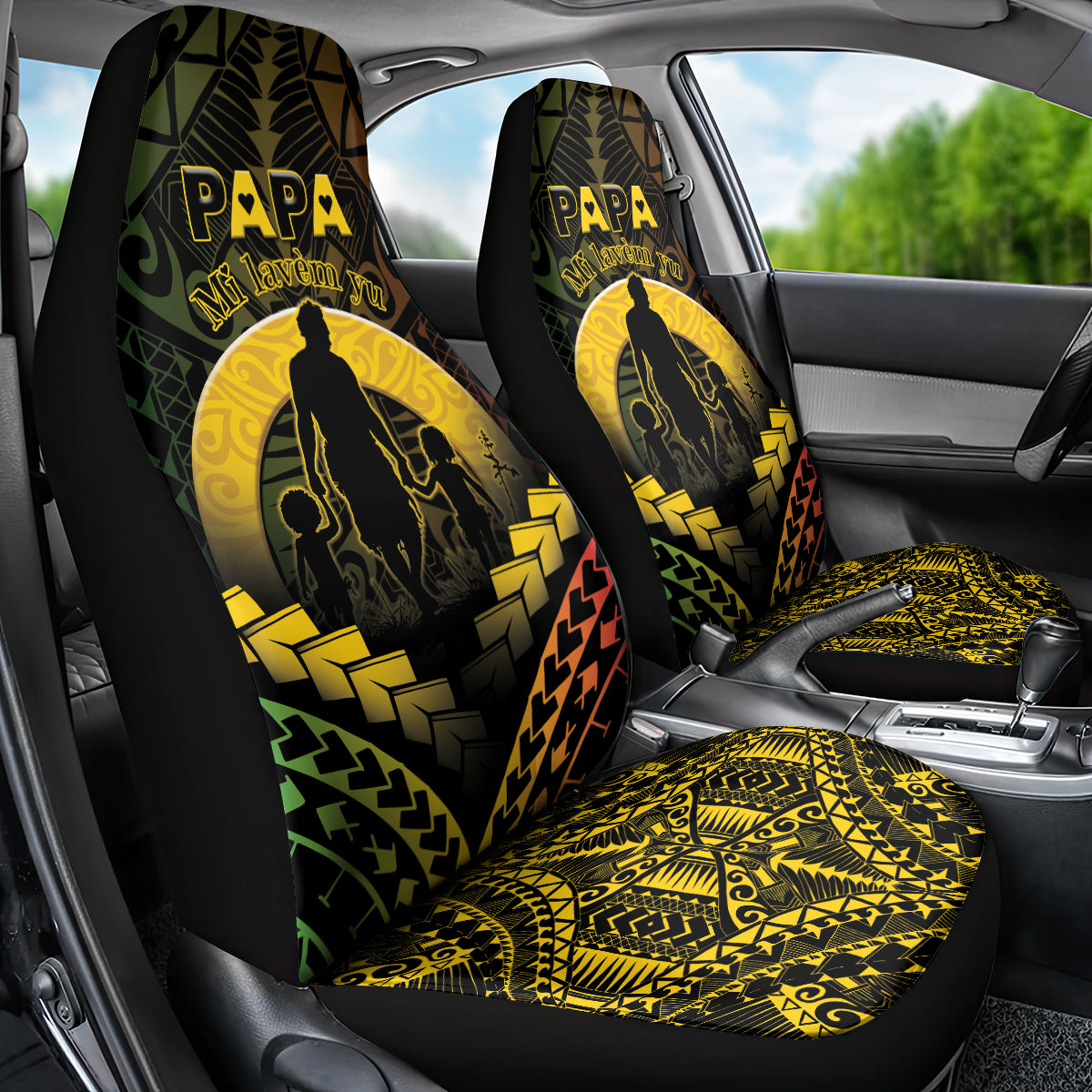 Vanuatu Happy Father's Day Car Seat Cover Mi Lavem Yu Papa Polynesian Tribal