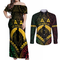 Personalised Vanuatu Happy Father's Day Couples Matching Off Shoulder Maxi Dress and Long Sleeve Button Shirt Mi Lavem Yu Papa Polynesian Tribal LT05 Reggae - Polynesian Pride