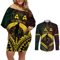 Personalised Vanuatu Happy Father's Day Couples Matching Off Shoulder Short Dress and Long Sleeve Button Shirt Mi Lavem Yu Papa Polynesian Tribal LT05 Reggae - Polynesian Pride