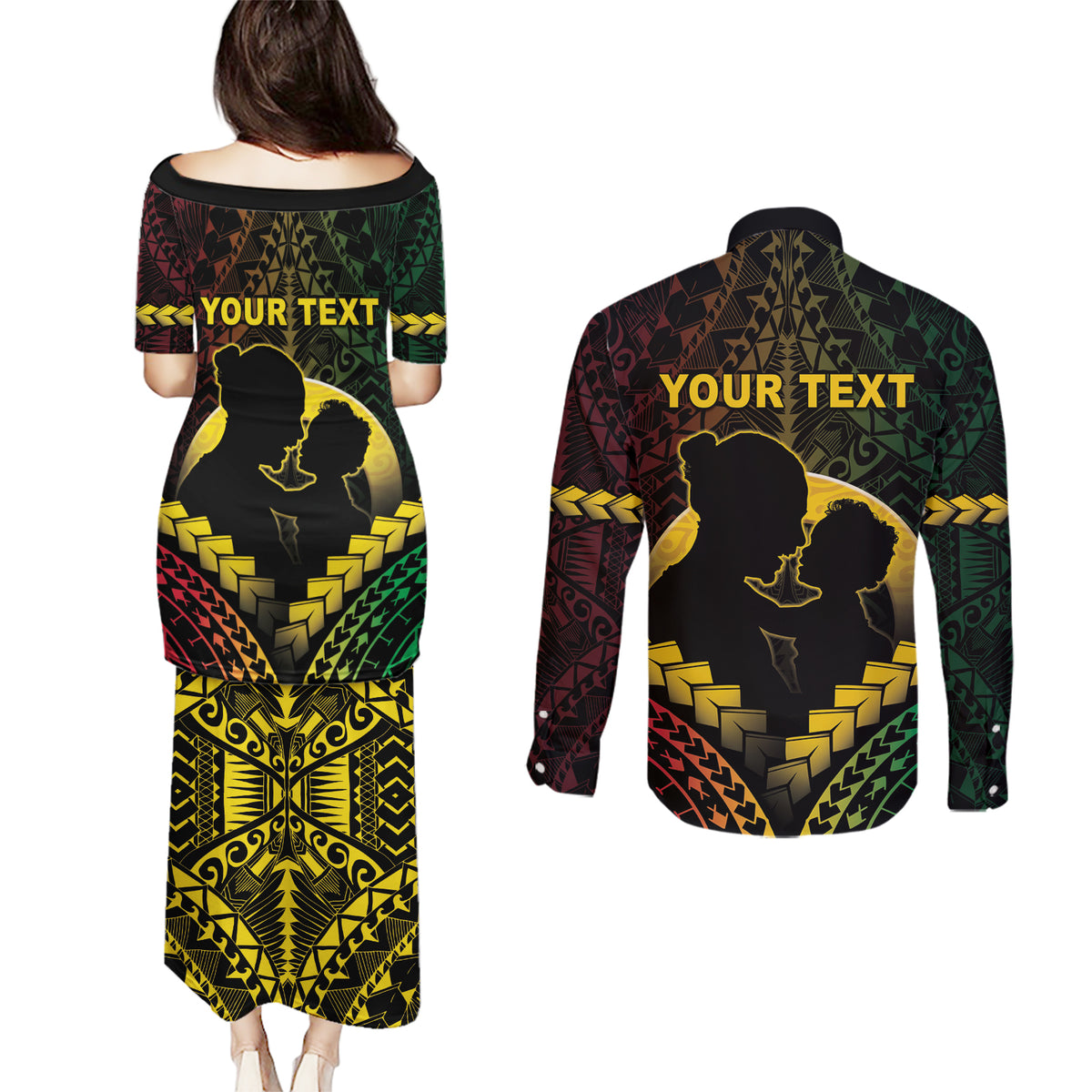Personalised Vanuatu Happy Father's Day Couples Matching Puletasi and Long Sleeve Button Shirt Mi Lavem Yu Papa Polynesian Tribal LT05 - Polynesian Pride