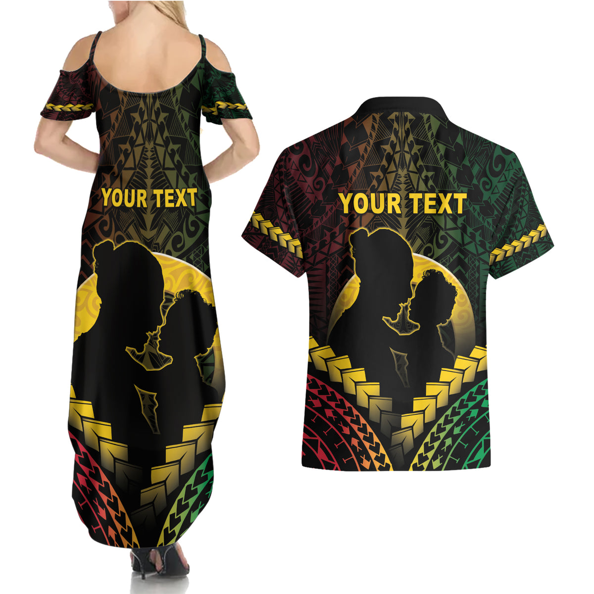 Personalised Vanuatu Happy Father's Day Couples Matching Summer Maxi Dress and Hawaiian Shirt Mi Lavem Yu Papa Polynesian Tribal