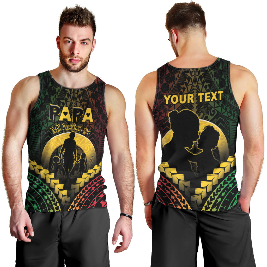 Personalised Vanuatu Happy Father's Day Men Tank Top Mi Lavem Yu Papa Polynesian Tribal
