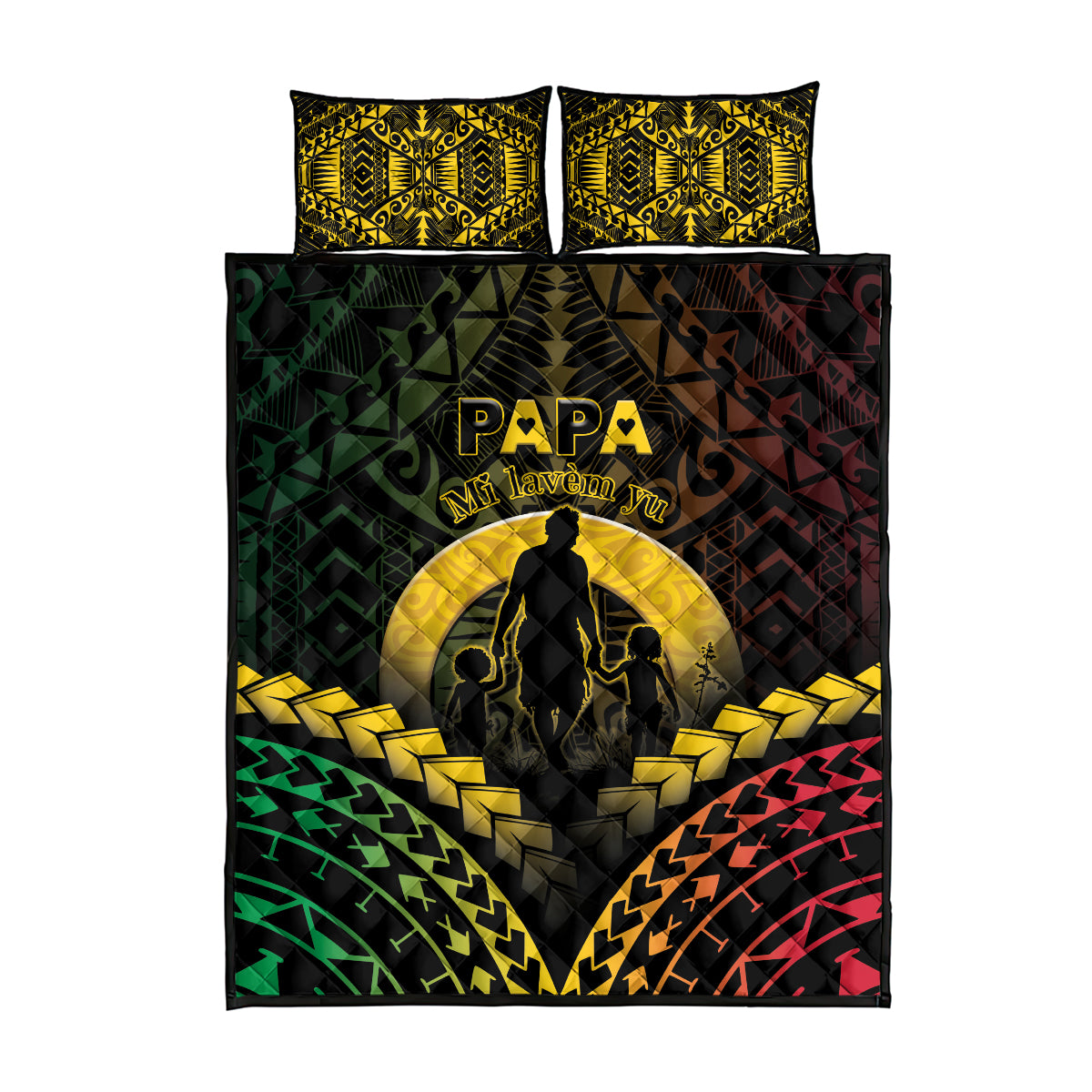 Vanuatu Happy Father's Day Quilt Bed Set Mi Lavem Yu Papa Polynesian Tribal
