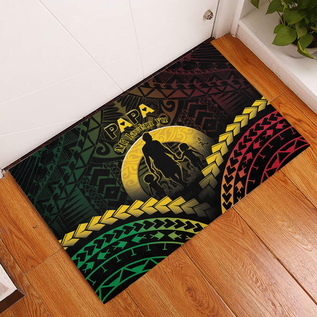 Vanuatu Happy Father's Day Rubber Doormat Mi Lavem Yu Papa Polynesian Tribal LT05 Reggae - Polynesian Pride