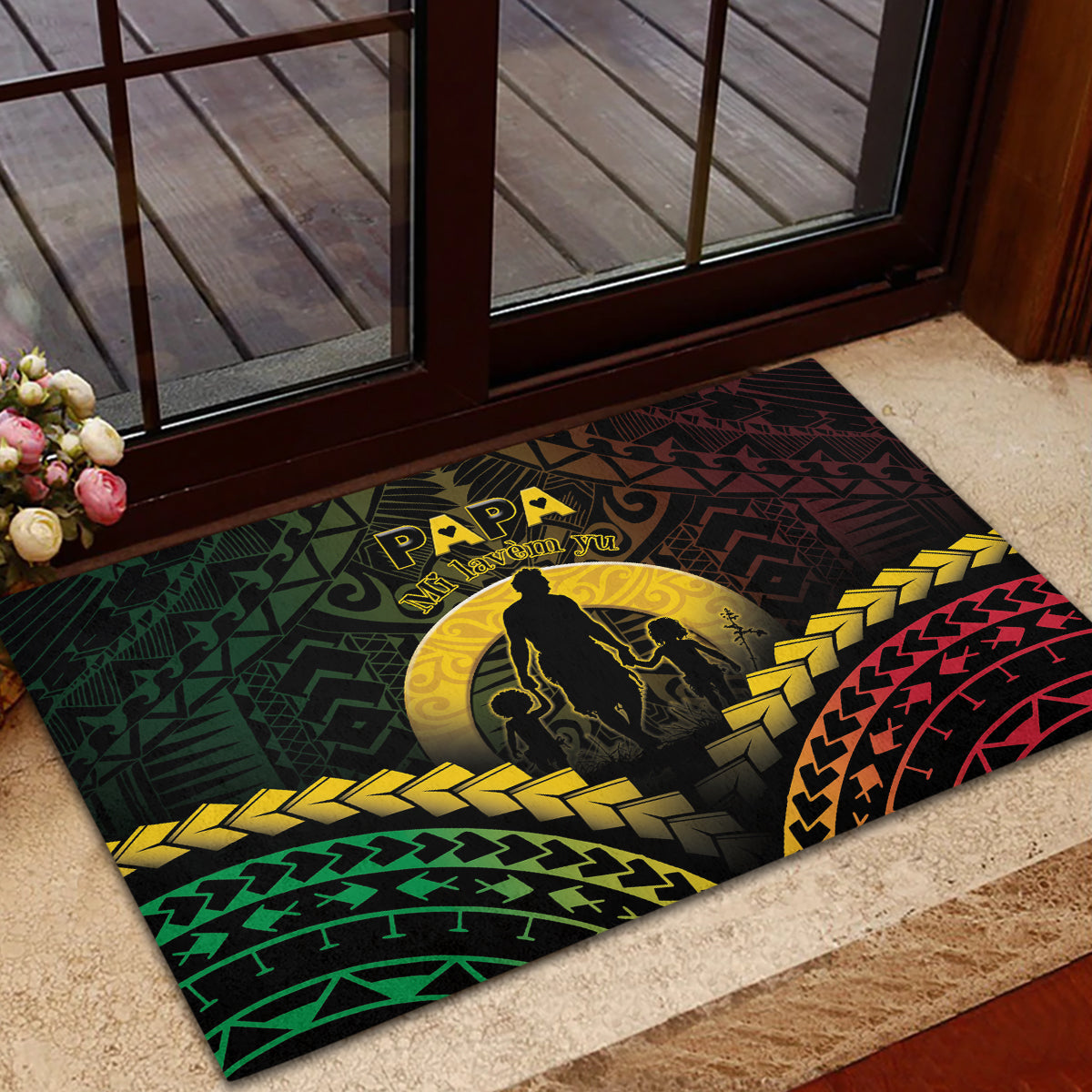 Vanuatu Happy Father's Day Rubber Doormat Mi Lavem Yu Papa Polynesian Tribal LT05 - Polynesian Pride