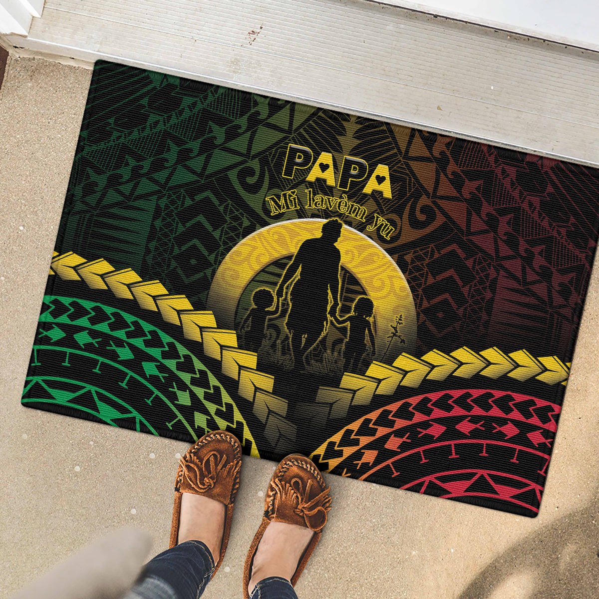 Vanuatu Happy Father's Day Rubber Doormat Mi Lavem Yu Papa Polynesian Tribal LT05 - Polynesian Pride