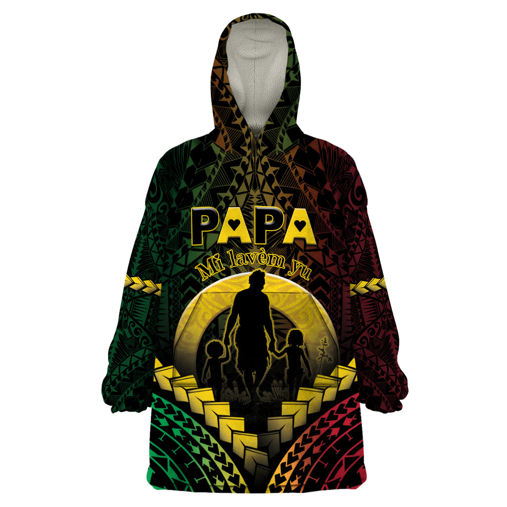 Personalised Vanuatu Happy Father's Day Wearable Blanket Hoodie Mi Lavem Yu Papa Polynesian Tribal LT05 One Size Reggae - Polynesian Pride
