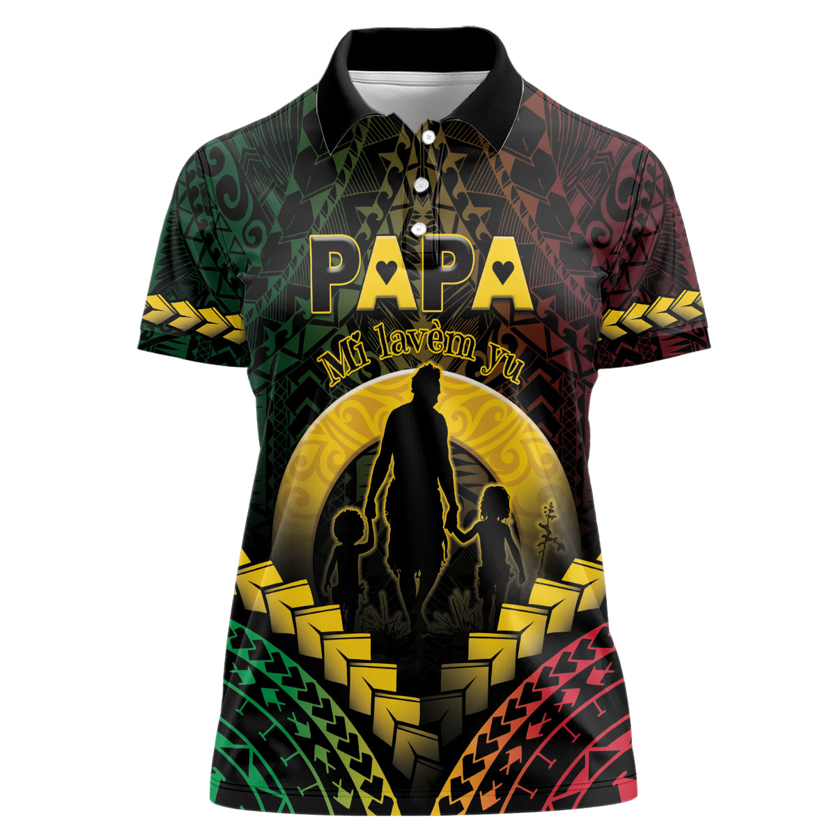 Personalised Vanuatu Happy Father's Day Women Polo Shirt Mi Lavem Yu Papa Polynesian Tribal