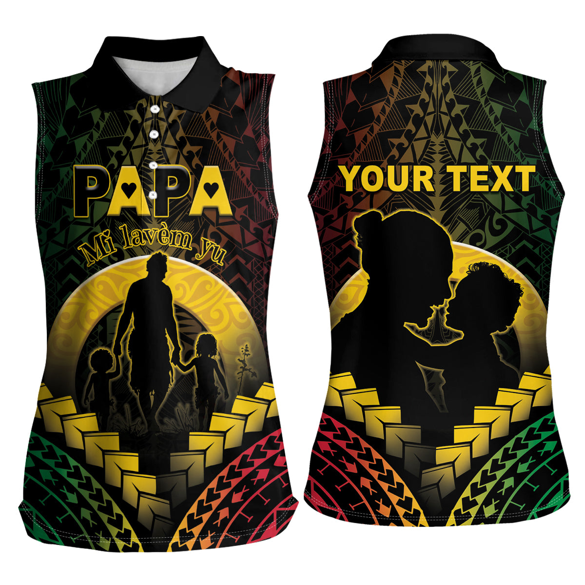 Personalised Vanuatu Happy Father's Day Women Sleeveless Polo Shirt Mi Lavem Yu Papa Polynesian Tribal LT05 - Polynesian Pride