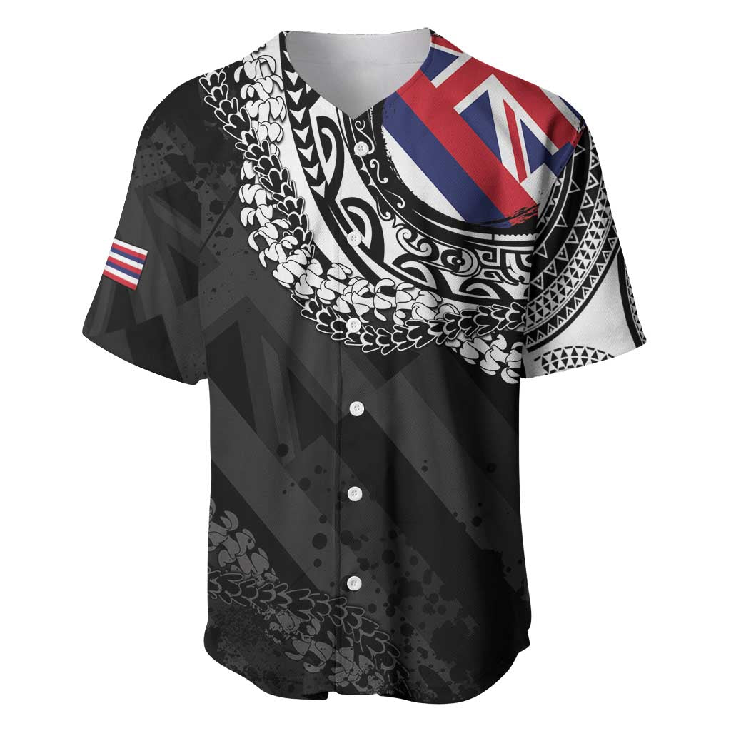 Hawaii Flag Day Baseball Jersey Hawaiian Maile Lei LT05 Black - Polynesian Pride