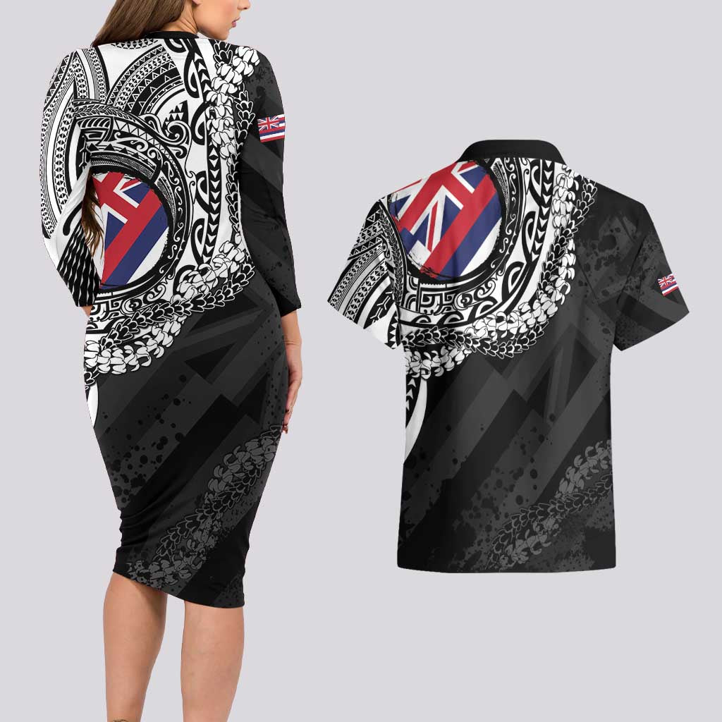 Hawaii Flag Day Couples Matching Long Sleeve Bodycon Dress and Hawaiian Shirt Hawaiian Maile Lei