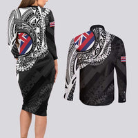 Hawaii Flag Day Couples Matching Long Sleeve Bodycon Dress and Long Sleeve Button Shirt Hawaiian Maile Lei