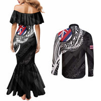 Hawaii Flag Day Couples Matching Mermaid Dress and Long Sleeve Button Shirt Hawaiian Maile Lei