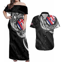 Hawaii Flag Day Couples Matching Off Shoulder Maxi Dress and Hawaiian Shirt Hawaiian Maile Lei
