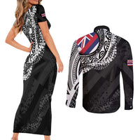 Hawaii Flag Day Couples Matching Short Sleeve Bodycon Dress and Long Sleeve Button Shirt Hawaiian Maile Lei