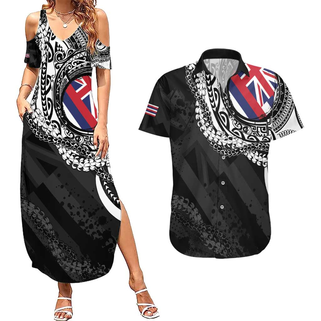 Hawaii Flag Day Couples Matching Summer Maxi Dress and Hawaiian Shirt Hawaiian Maile Lei