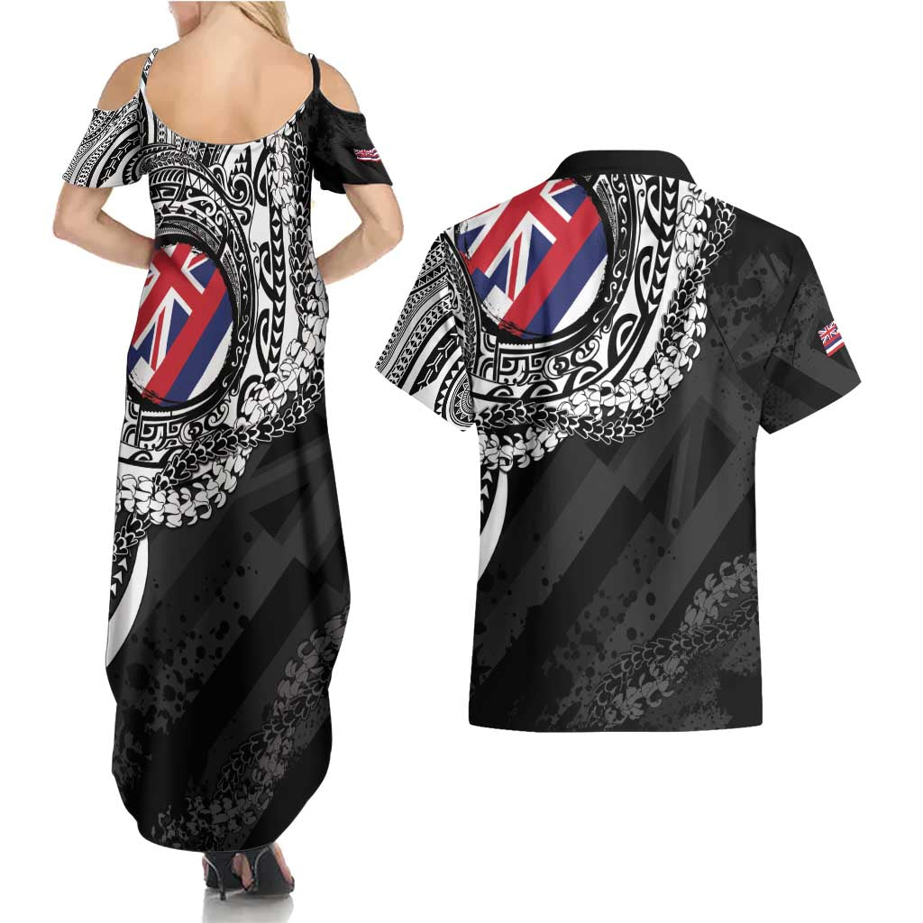 Hawaii Flag Day Couples Matching Summer Maxi Dress and Hawaiian Shirt Hawaiian Maile Lei