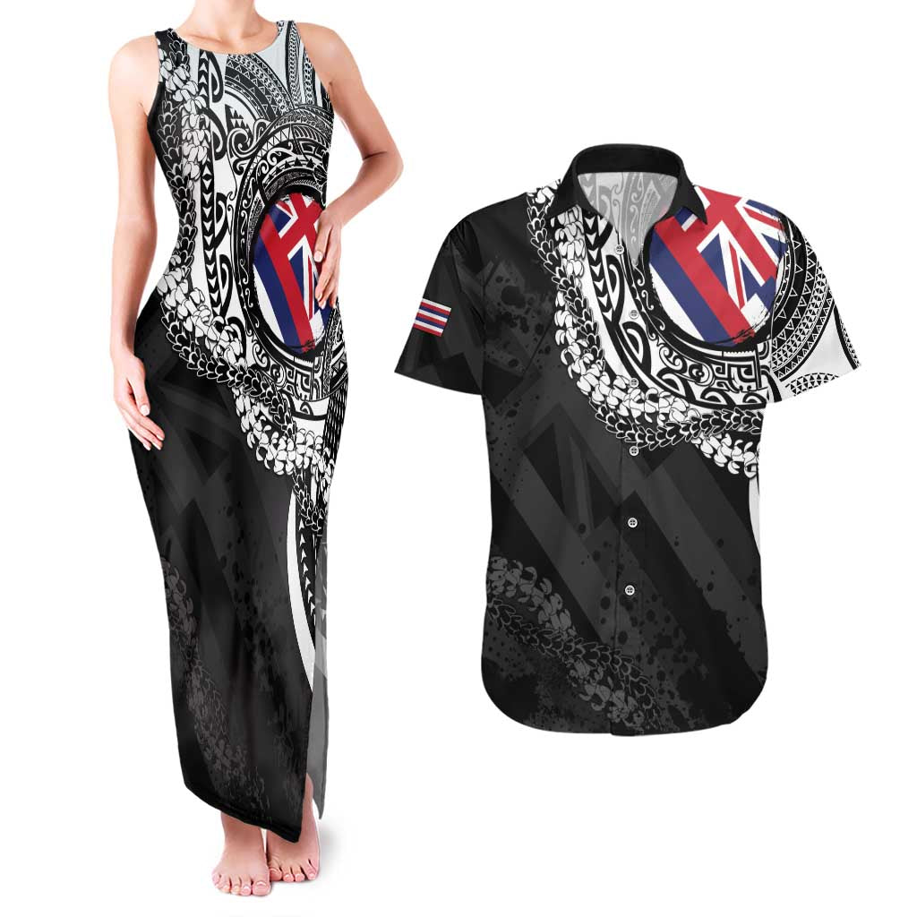 Hawaii Flag Day Couples Matching Tank Maxi Dress and Hawaiian Shirt Hawaiian Maile Lei