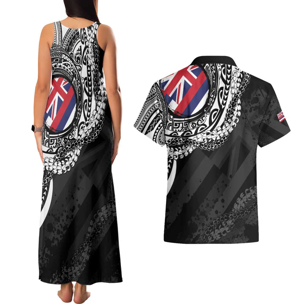Hawaii Flag Day Couples Matching Tank Maxi Dress and Hawaiian Shirt Hawaiian Maile Lei