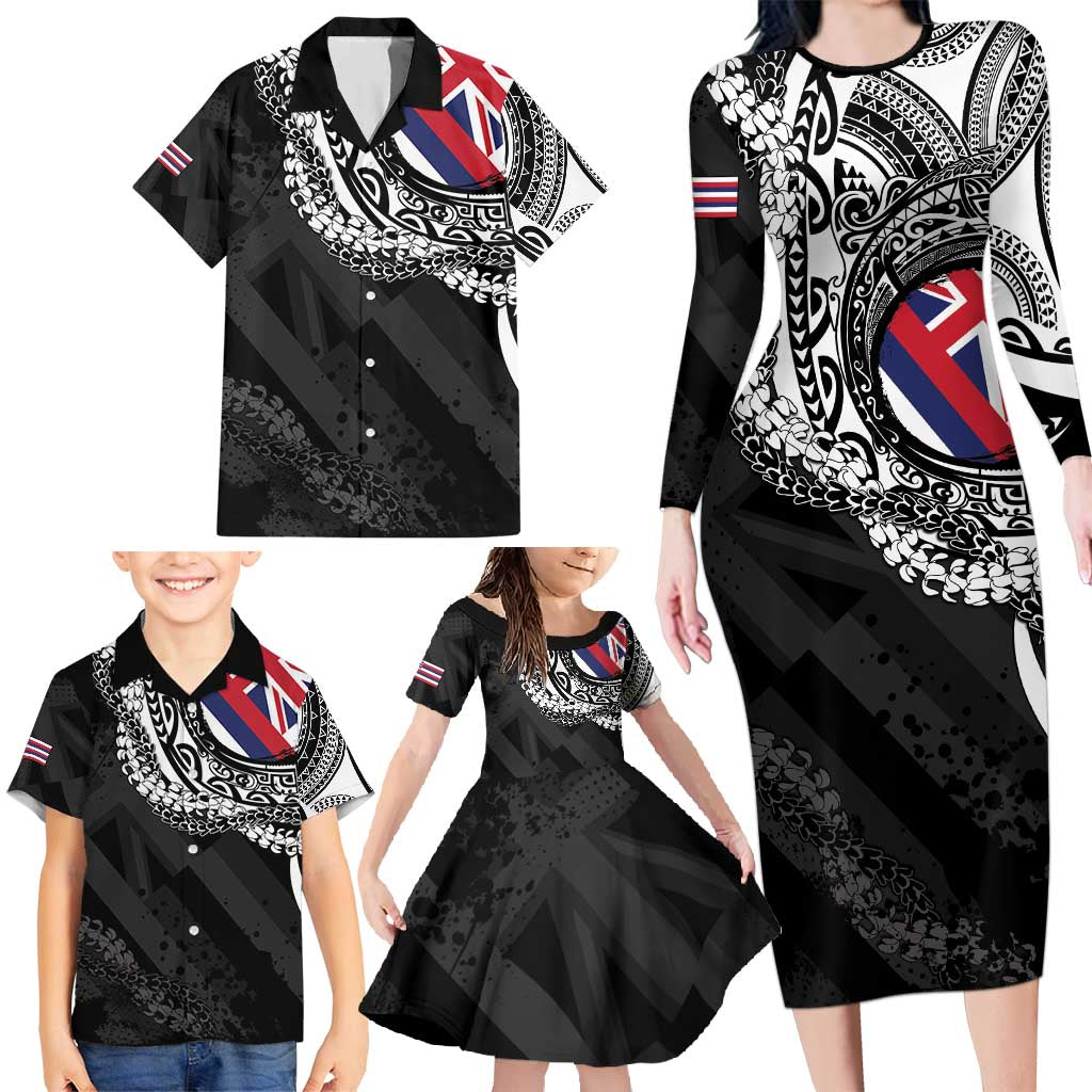 Hawaii Flag Day Family Matching Long Sleeve Bodycon Dress and Hawaiian Shirt Hawaiian Maile Lei