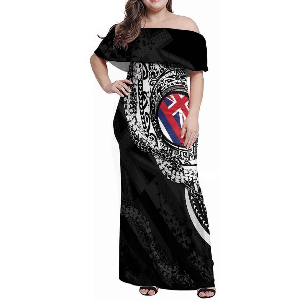 Hawaii Flag Day Family Matching Off Shoulder Maxi Dress and Hawaiian Shirt Hawaiian Maile Lei