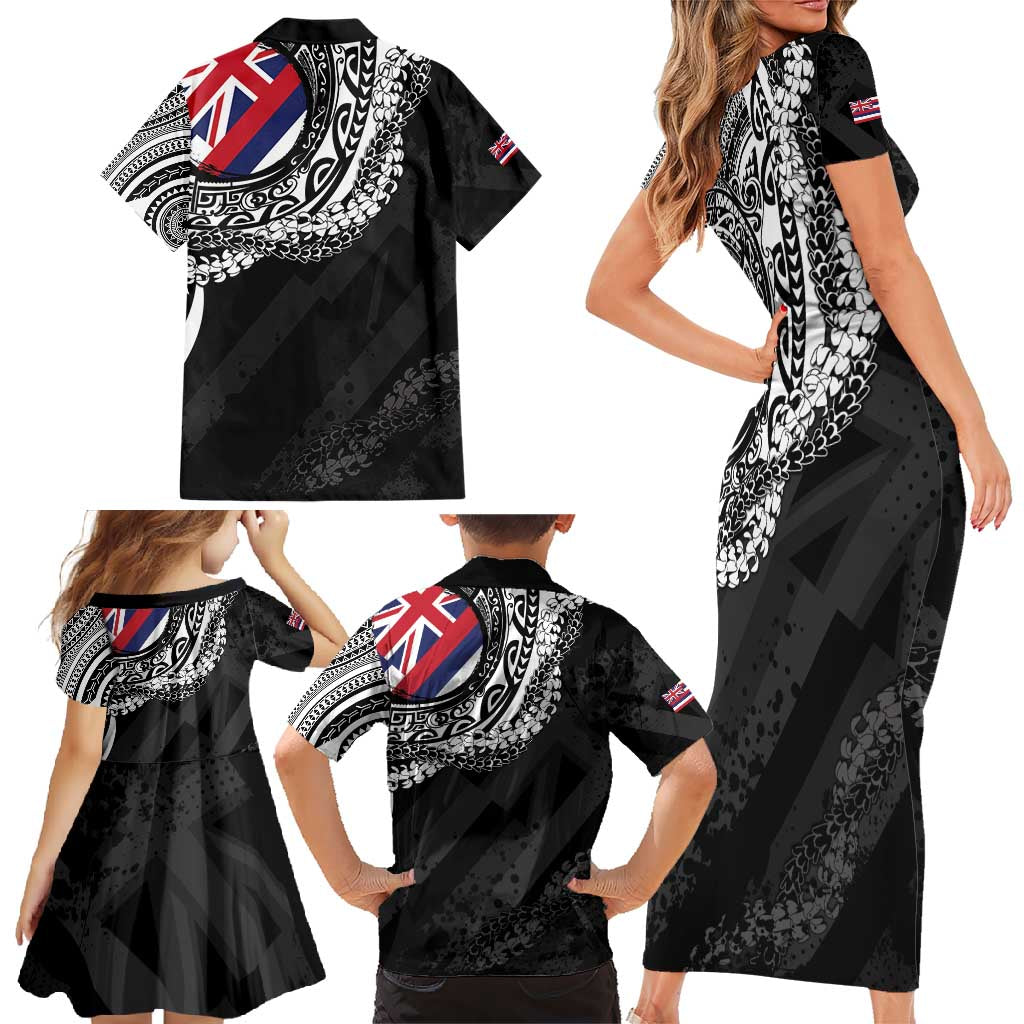 Hawaii Flag Day Family Matching Short Sleeve Bodycon Dress and Hawaiian Shirt Hawaiian Maile Lei