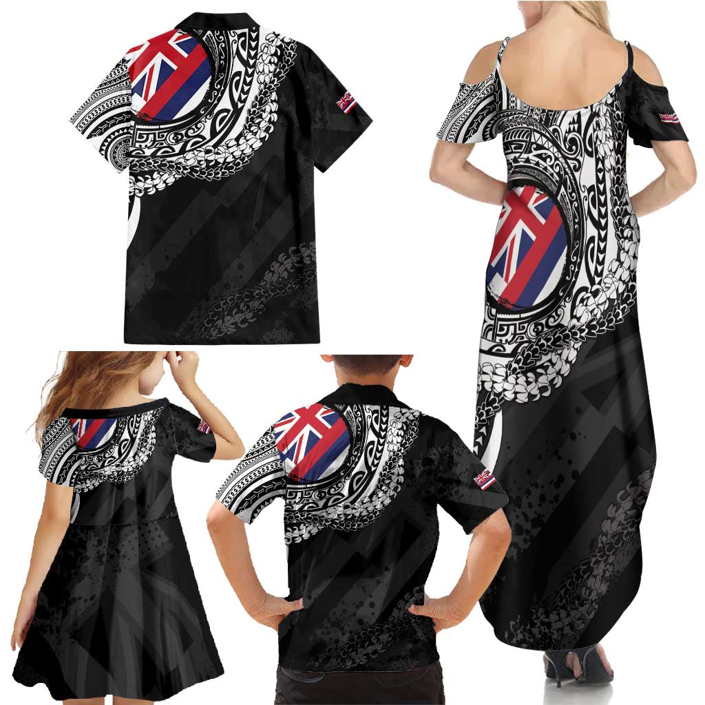 Hawaii Flag Day Family Matching Summer Maxi Dress and Hawaiian Shirt Hawaiian Maile Lei