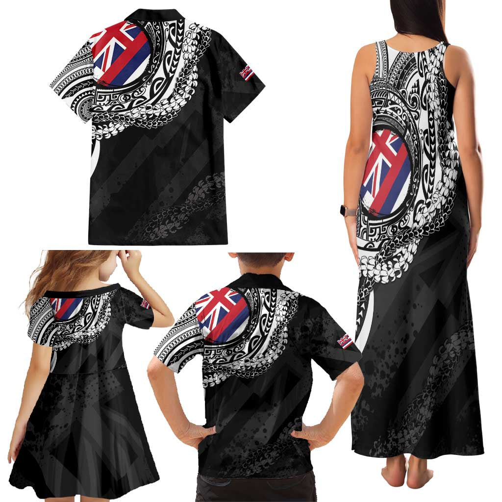 Hawaii Flag Day Family Matching Tank Maxi Dress and Hawaiian Shirt Hawaiian Maile Lei
