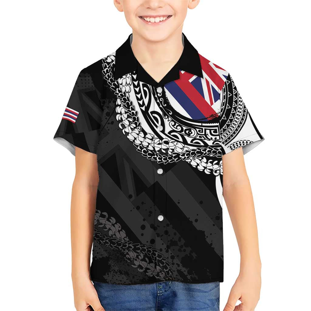 Hawaii Flag Day Kid Hawaiian Shirt Hawaiian Maile Lei LT05 Kid Black - Polynesian Pride