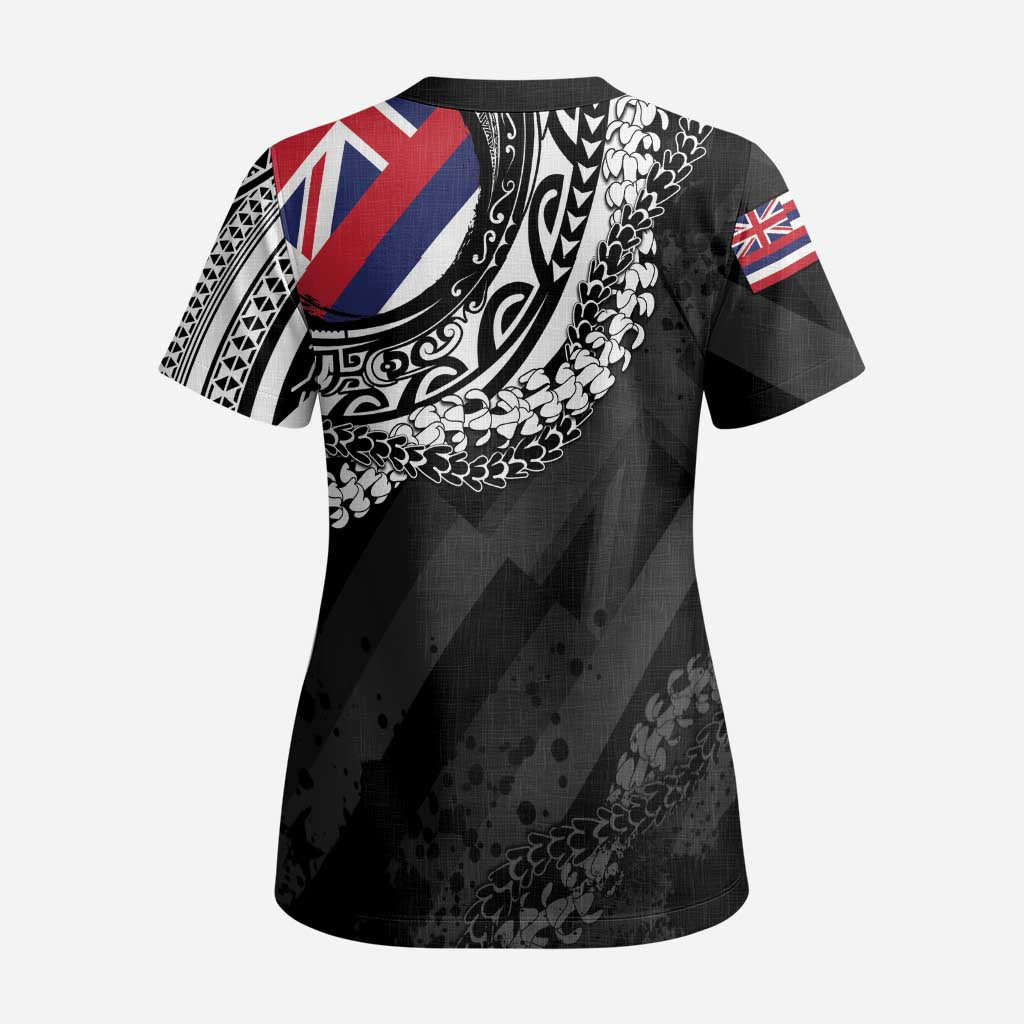 Hawaii Flag Day Scrub Top Hawaiian Maile Lei - Polynesian Pride
