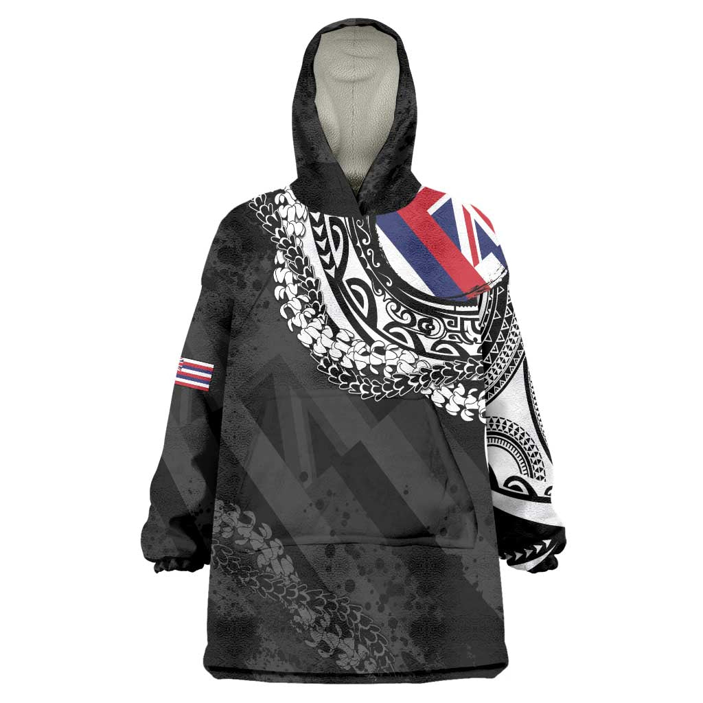 Hawaii Flag Day Wearable Blanket Hoodie Hawaiian Maile Lei