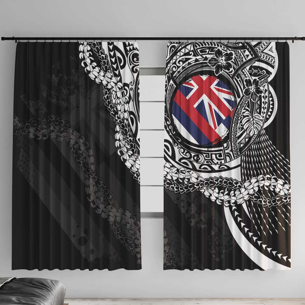 Hawaii Flag Day Window Curtain Hawaiian Maile Lei LT05 With Hooks Black - Polynesian Pride