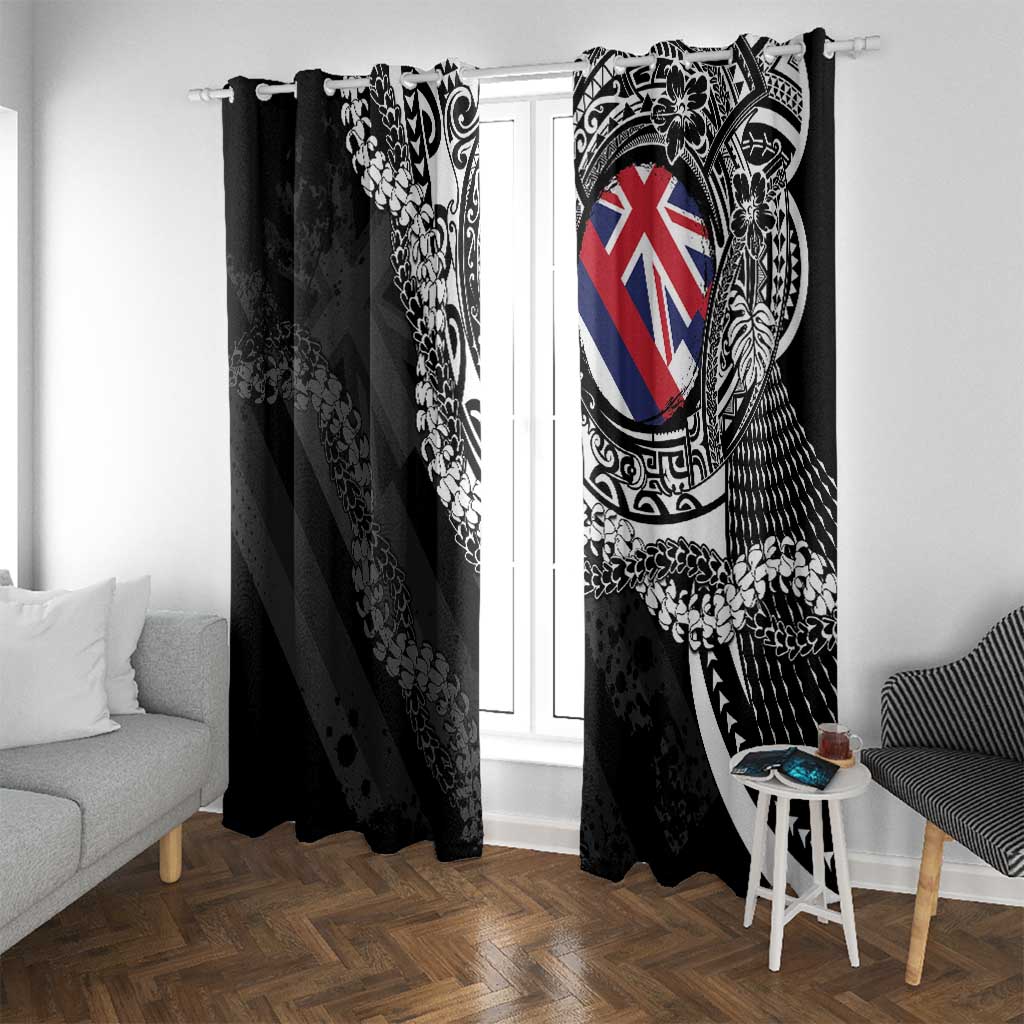 Hawaii Flag Day Window Curtain Hawaiian Maile Lei LT05 With Grommets Black - Polynesian Pride