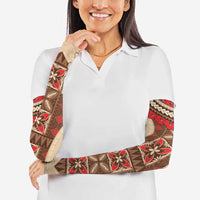 Samoa Language Week Arm Sleeves Samoan Motif With Red Hibiscus - Polynesian Pride
