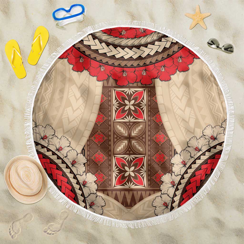 Samoa Language Week Beach Blanket Samoan Motif With Red Hibiscus