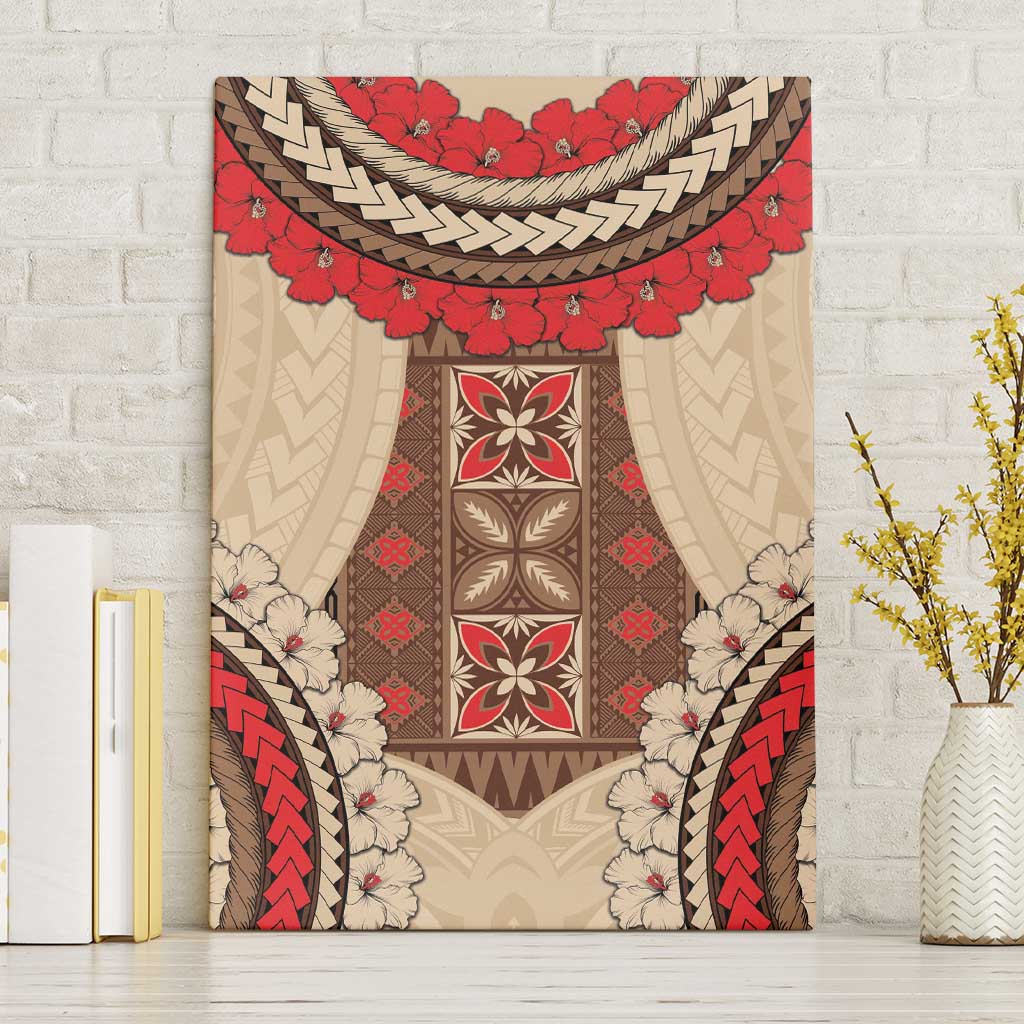 Samoa Language Week Canvas Wall Art Samoan Motif With Red Hibiscus