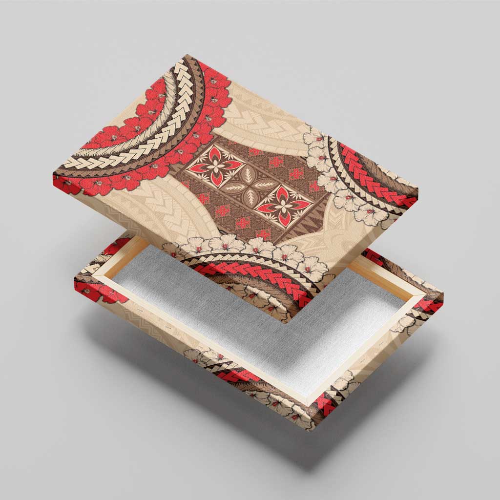 Samoa Language Week Canvas Wall Art Samoan Motif With Red Hibiscus