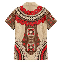 Samoa Language Week Family Matching Off The Shoulder Long Sleeve Dress and Hawaiian Shirt Samoan Motif With Red Hibiscus