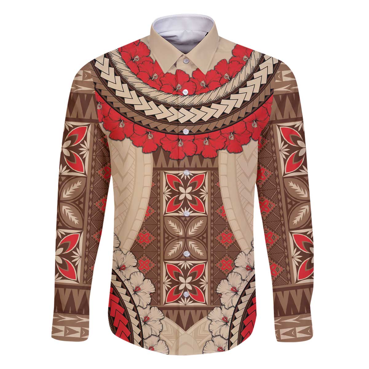 Samoa Language Week Family Matching Off The Shoulder Long Sleeve Dress and Hawaiian Shirt Samoan Motif With Red Hibiscus