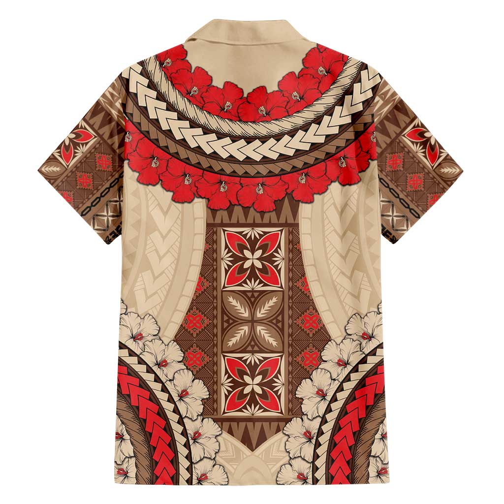Samoa Language Week Family Matching Off Shoulder Maxi Dress and Hawaiian Shirt Samoan Motif With Red Hibiscus