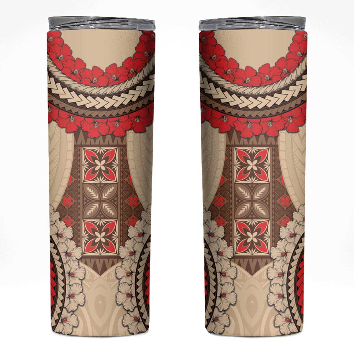 Samoa Language Week Skinny Tumbler Samoan Motif With Red Hibiscus