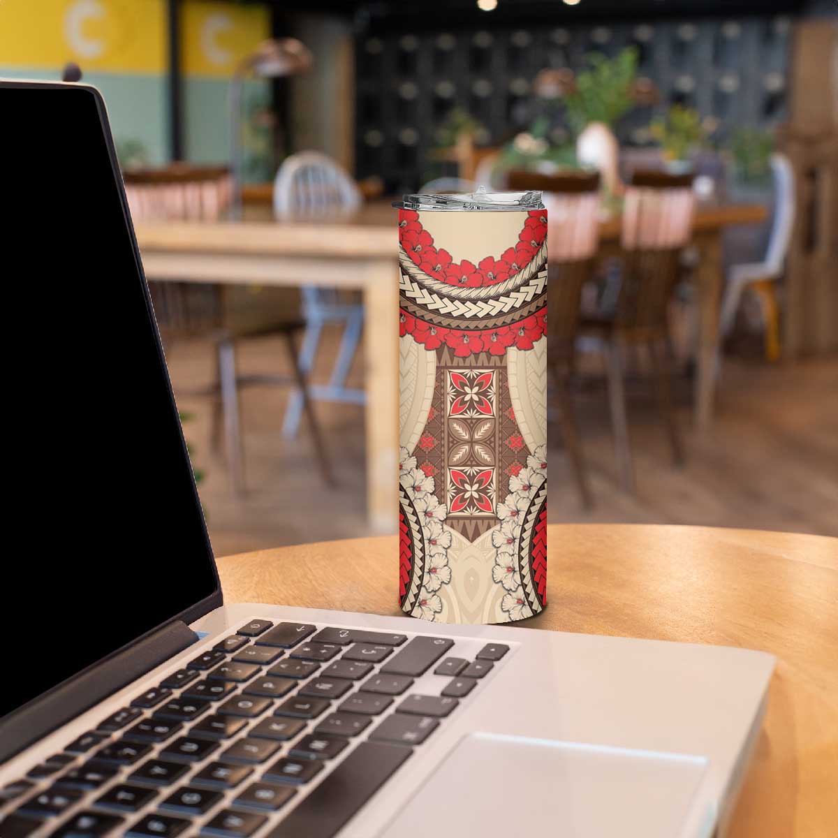 Samoa Language Week Skinny Tumbler Samoan Motif With Red Hibiscus