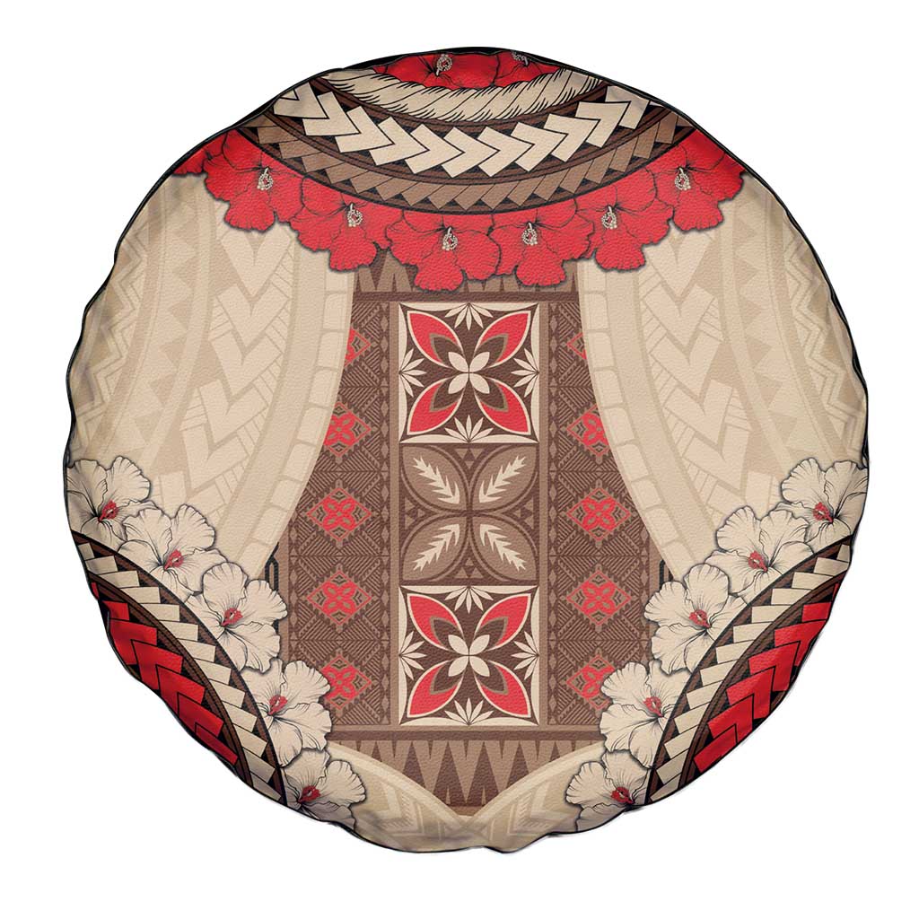 Samoa Language Week Spare Tire Cover Samoan Motif With Red Hibiscus
