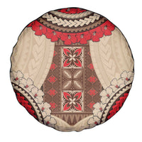 Samoa Language Week Spare Tire Cover Samoan Motif With Red Hibiscus