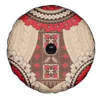 Samoa Language Week Spare Tire Cover Samoan Motif With Red Hibiscus