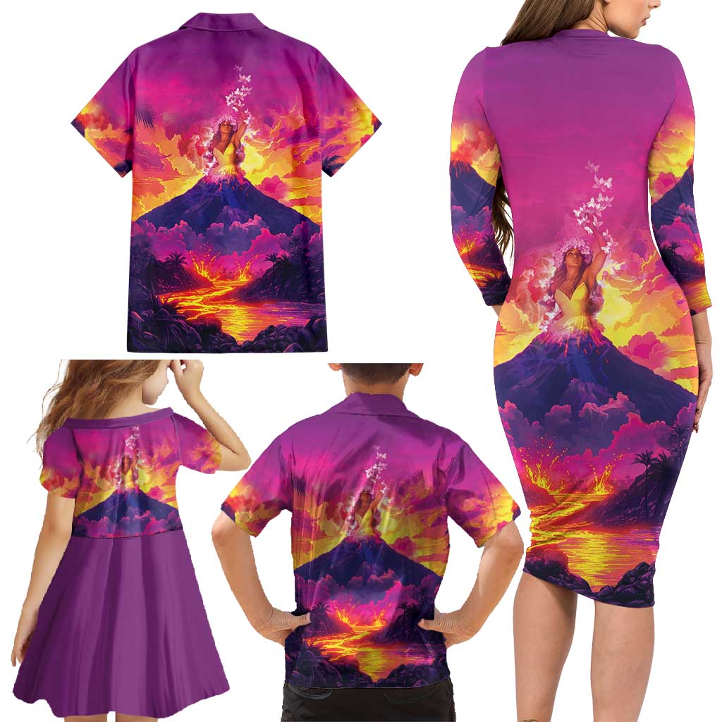 Hawaii Kilauea Volcano Family Matching Long Sleeve Bodycon Dress and Hawaiian Shirt There Is Pele Goddess Of The Volcano LT05 - Polynesian Pride