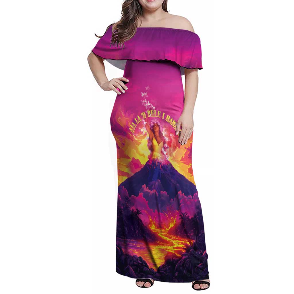 Hawaii Kilauea Volcano Family Matching Off Shoulder Maxi Dress and Hawaiian Shirt There Is Pele Goddess Of The Volcano - Polynesian Pride