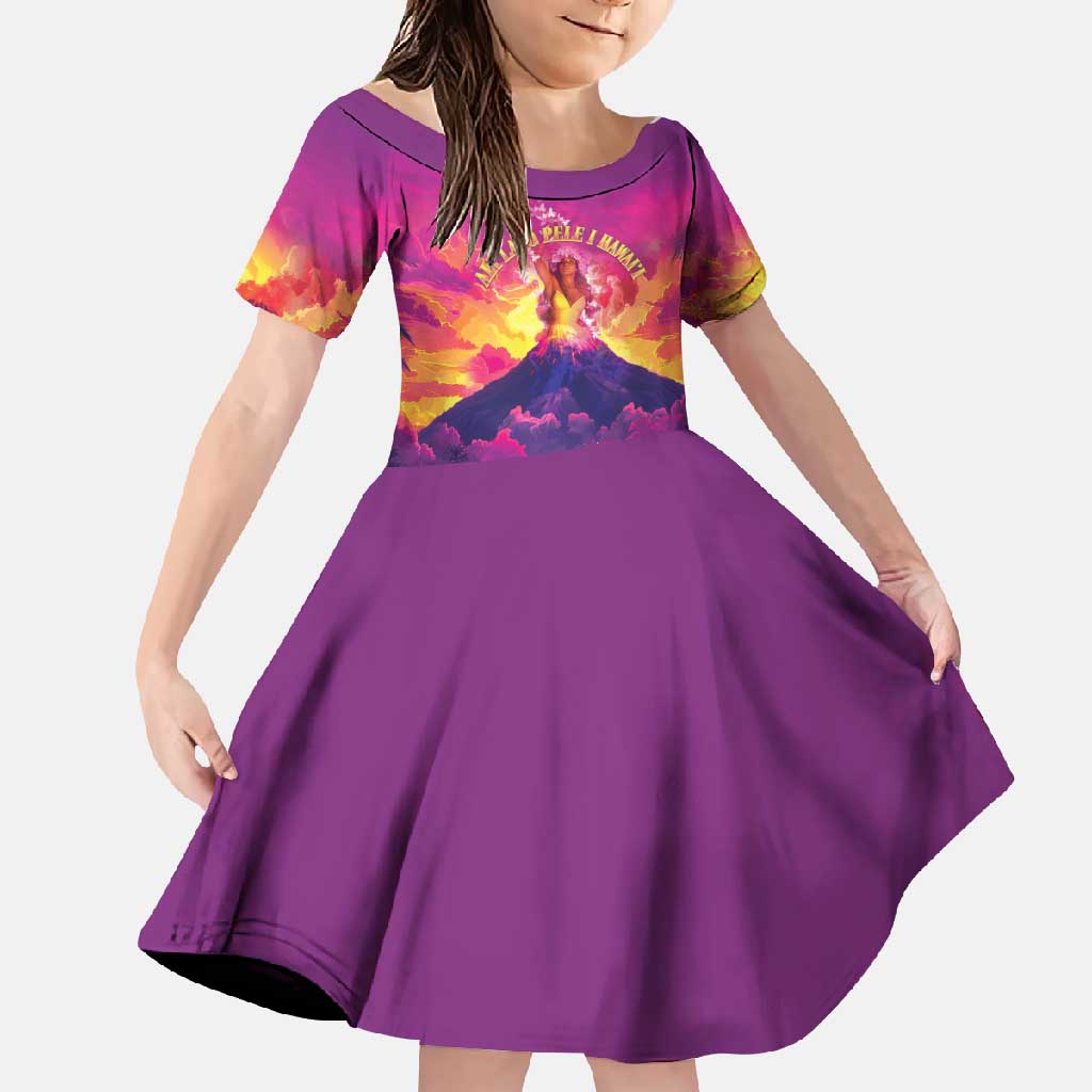 Hawaii Kilauea Volcano Family Matching Summer Maxi Dress and Hawaiian Shirt There Is Pele Goddess Of The Volcano LT05 Daughter's Dress Purple - Polynesian Pride